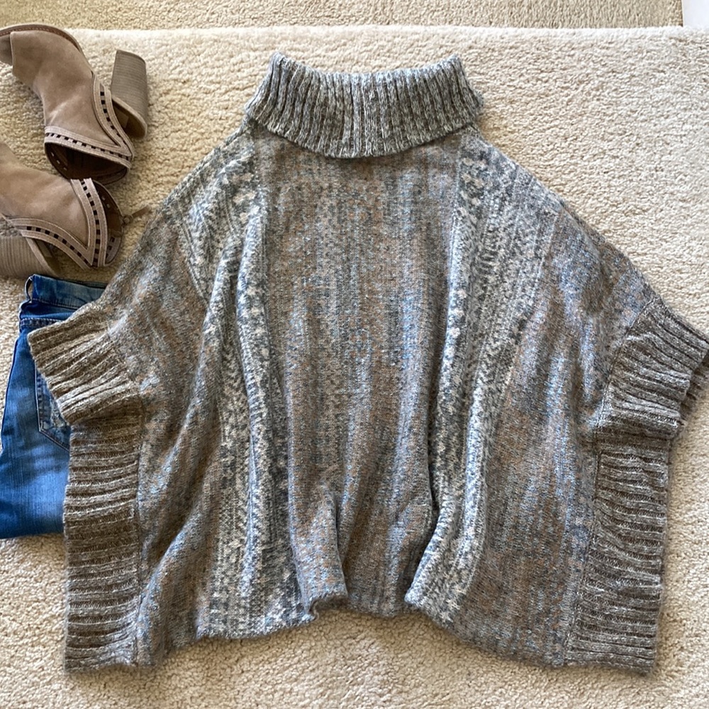 Splendid Snowfall Turtleneck Poncho in Warm Sand Multi - Picture 10 of 12